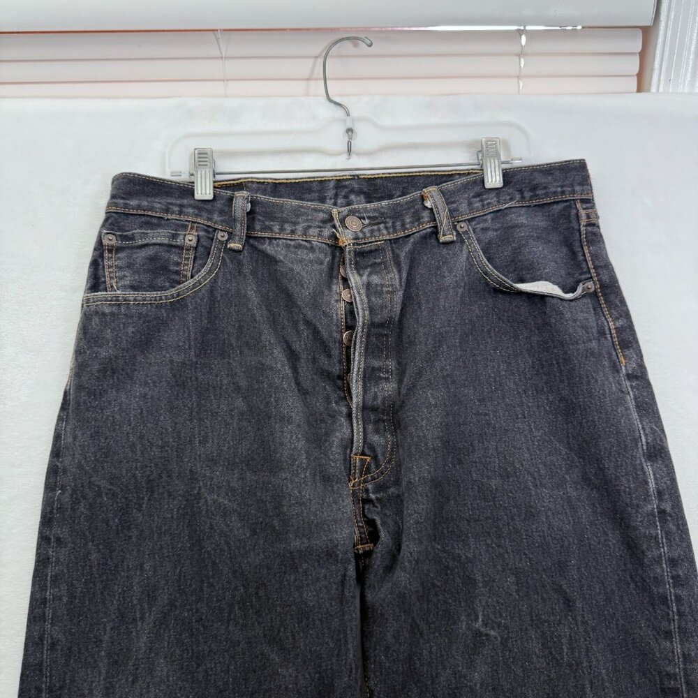 Levis 501 Jeans Mens 38x34(34x31) Black Original Fit Straight Leg Button Fly - Picture 9 of 14